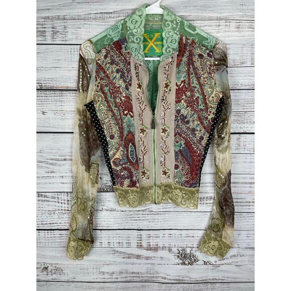 Vintage Jackets & Blazers - Paris Woo Xoom Full Zip Lace Jacket Long Sleeve XSmall Boho Hippie Vintage Fairy